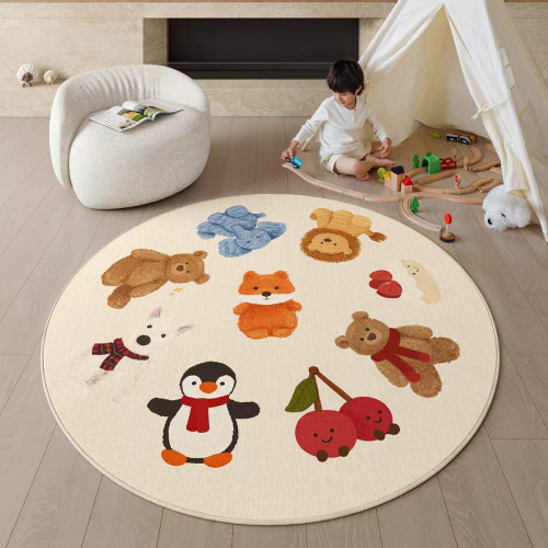 卡通可愛兒童房閲讀區圓形地毯2025新款客廳臥室床邊毯椅子墊地毯