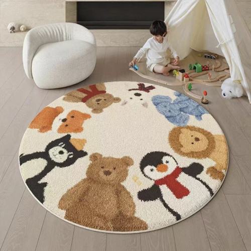 卡通可愛兒童房閲讀區圓形地毯2025新款客廳臥室床邊毯椅子墊地毯