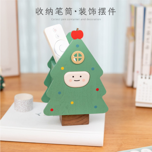 阿楹 聖誕樹筆筒藝術化妝刷男女孩兒童書桌置物架收納盒實用禮品