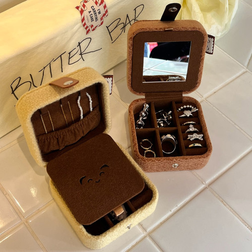 3gegu三個菇開心餅乾首飾盒原創可愛可攜式收納盒子旅行禮物首飾盒