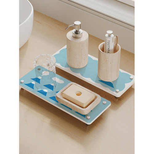 蓆作 日式富士山廚房洗漱台吸水墊矽藻泥台面瀝水墊洗手台牙杯墊