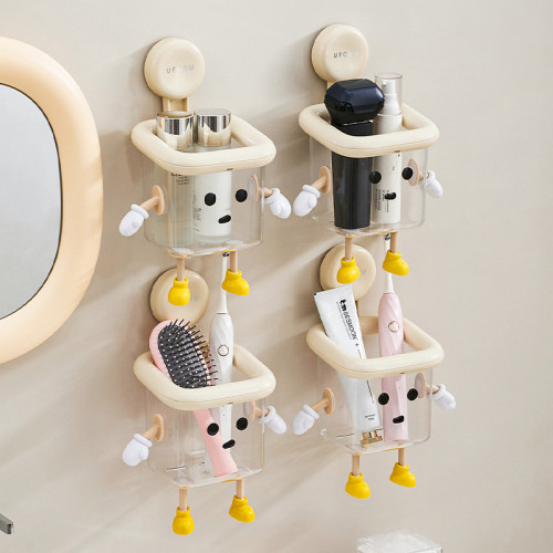 牙刷置物架高級感家用壁掛免打孔吸盤衛生間多功能塑膠透明收納盒