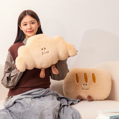 可愛法棍麵包抱枕毯子兩用牛角包靠枕辦公室午睡枕頭車用空調被