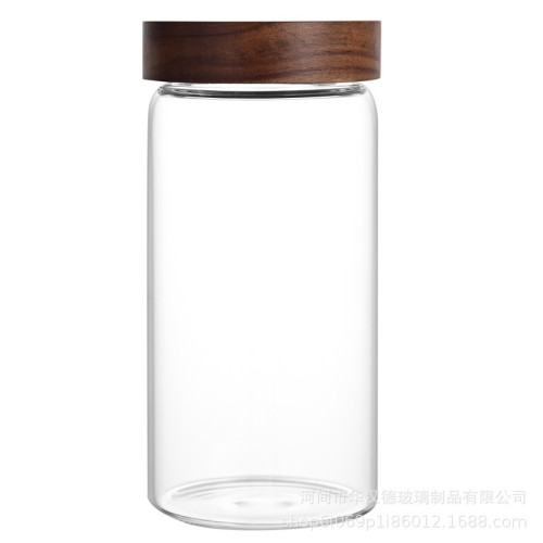咖啡豆玻璃密封罐單向氣閥咖啡粉儲存罐木蓋陳皮罐木蓋玻璃咖啡罐