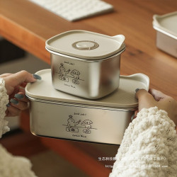 藍蓮花不鏽鋼飯盒食品級水果保鮮盒帶蓋上班族帶飯保鮮盒湯盒