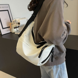 大容量帆布包包女2025新款休閒百搭通勤單肩包輕便運動斜背餃子包