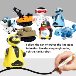 坦克工程車小汽車劃線機器人自動感應跟隨筆識路行走兒童玩具