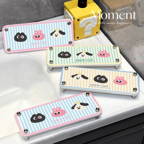 衛生間洗手台矽藻泥卡通印花置物架吸水漱口杯墊洗漱台台面牙刷架