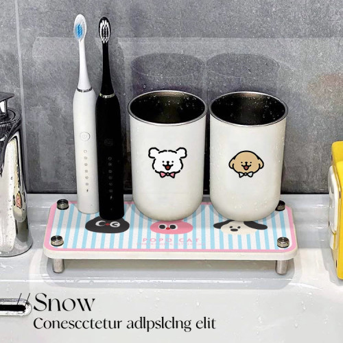衛生間洗手台矽藻泥卡通印花置物架吸水漱口杯墊洗漱台台面牙刷架