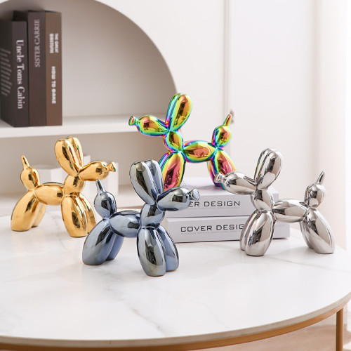 北歐輕奢家居桌面擺件電鍍氣球狗陶瓷客廳玄關酒櫃卡通公仔裝飾品