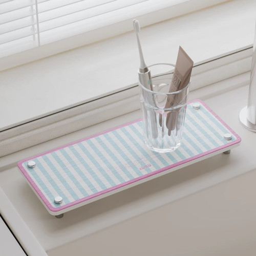 洗手台置物架硬矽藻泥台面吸水墊洗漱台牙刷架浴室漱口杯墊瀝水墊