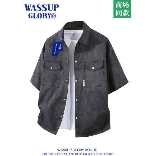WASSUP GLORY美式復古工裝襯衫男高級感痞帥休閒短袖襯衣紥染外套
