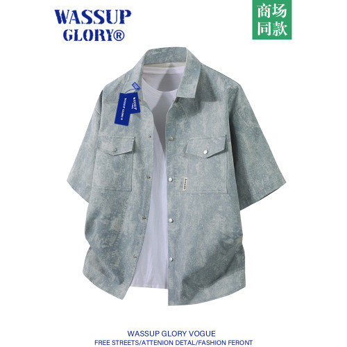 WASSUP GLORY美式復古工裝襯衫男高級感痞帥休閒短袖襯衣紥染外套