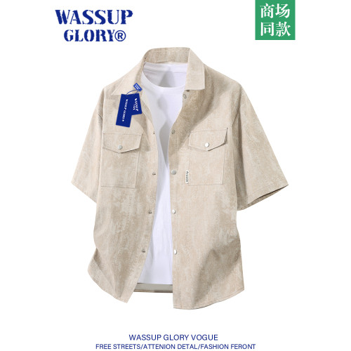 WASSUP GLORY美式復古工裝襯衫男高級感痞帥休閒短袖襯衣紥染外套