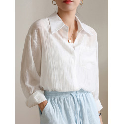 拉夏貝爾白色天絲防曬襯衫女夏季薄款2026年新款寬鬆冰絲開衫外搭