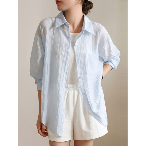 拉夏貝爾白色天絲防曬襯衫女夏季薄款2026年新款寬鬆冰絲開衫外搭