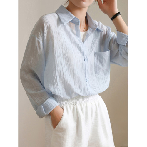 拉夏貝爾白色天絲防曬襯衫女夏季薄款2026年新款寬鬆冰絲開衫外搭