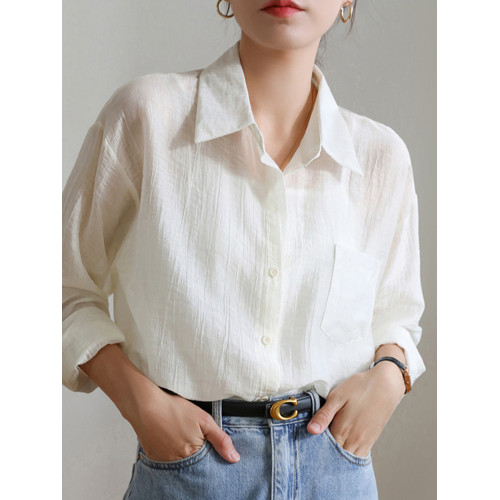 拉夏貝爾白色天絲防曬襯衫女夏季薄款2026年新款寬鬆冰絲開衫外搭