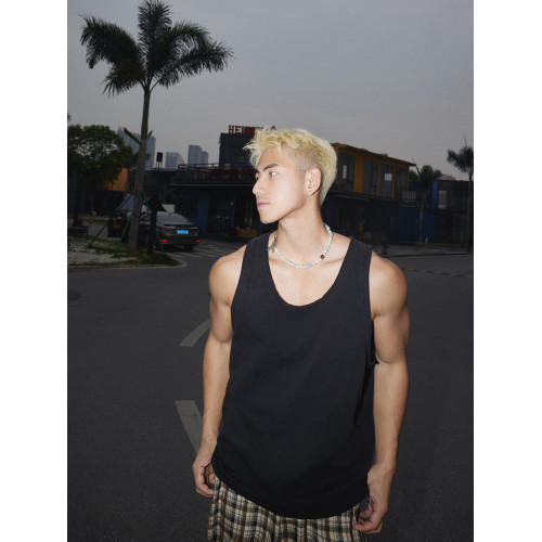 PAPASLILMONSTER美式復古水洗做舊基礎背心男透氣吸汗無袖上衣