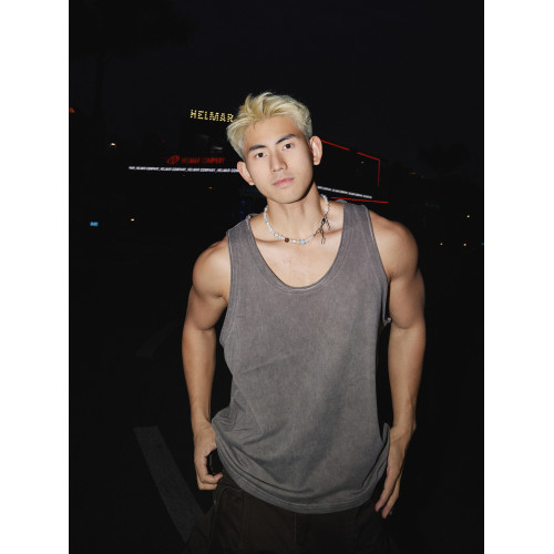 PAPASLILMONSTER美式復古水洗做舊基礎背心男透氣吸汗無袖上衣