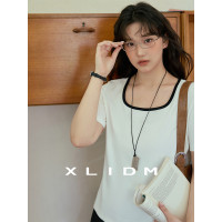 小儷大碼女裝 彈力透氣德芙棉撞色方領胖mm夏季百搭正肩短袖T恤