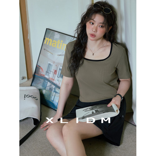 小儷大碼女裝 彈力透氣德芙棉撞色方領胖mm夏季百搭正肩短袖T恤 小儷大碼女裝 彈力透氣德芙棉撞色方領胖mm夏季百搭正肩短袖T恤