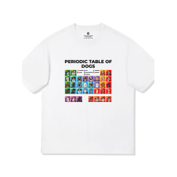 狗狗元素周期表短袖T恤圓領情侶短袖寬鬆休閒男女寵物趣味印花
