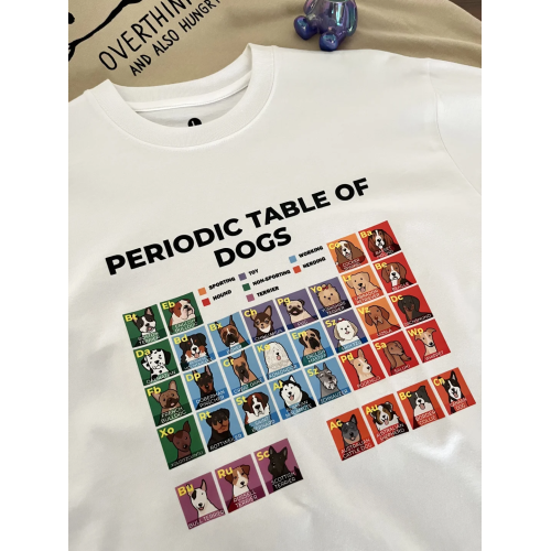 狗狗元素周期表短袖T恤圓領情侶短袖寬鬆休閒男女寵物趣味印花