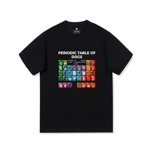 狗狗元素周期表短袖T恤圓領情侶短袖寬鬆休閒男女寵物趣味印花