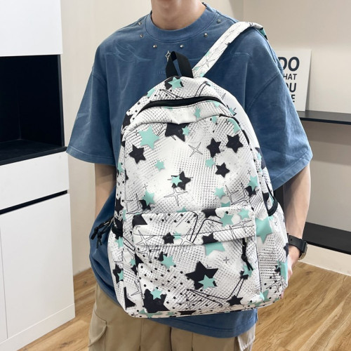 新款大容量情侶雙肩包男星星潮流中大學生書包女輕便休閒旅行後後背包