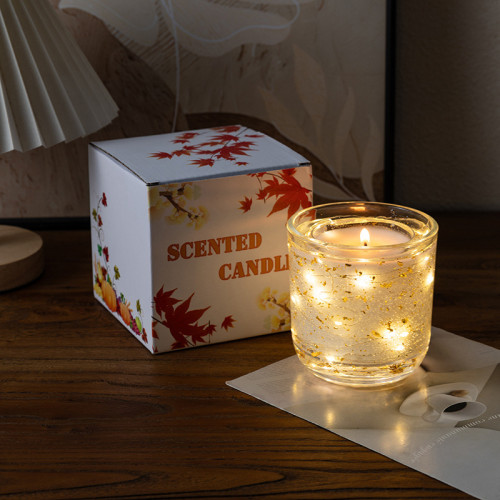 光感LED燈金箔發光香薰蠟燭情人節氛圍感擴香高顔值香氛蠟燭禮物