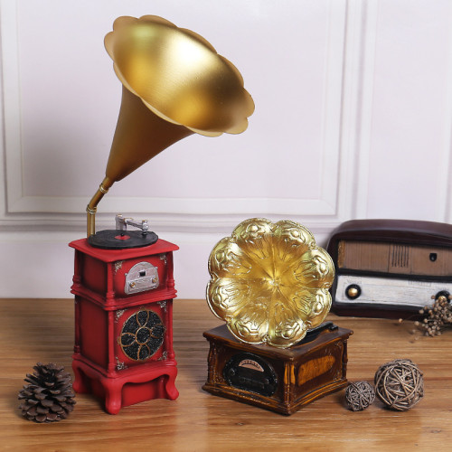 復古懷舊帶鍾表樂器系列擺件 酒櫃玄關咖啡廳工藝品桌面樹脂擺飾