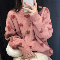 2022年超好看浣熊絨粉色愛心毛衣女秋冬季設計感小衆加厚通勤風