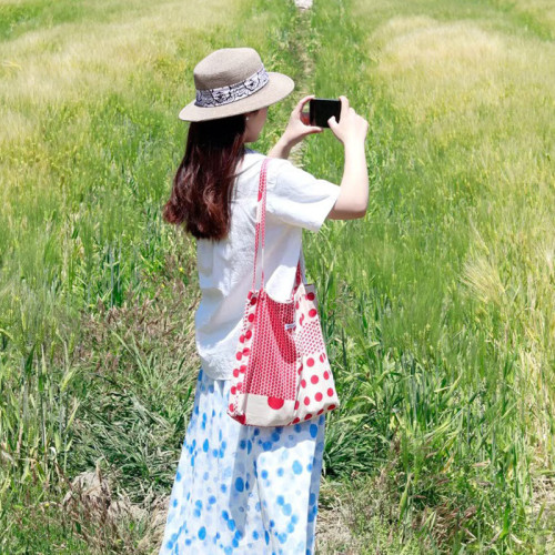 韓風布袋春夏百搭小衆可愛紅色波點單肩包薄款輕便帆布包學生書包