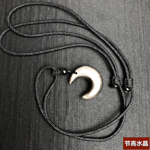 天然銀曜石星月情侶簡約時尚黑曜石伸縮項鍊吊墜