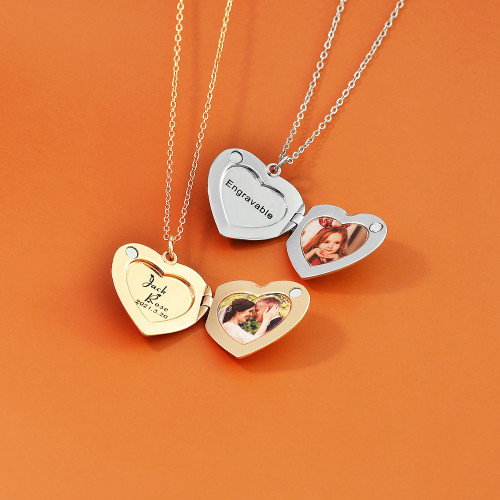 金色桃心相框盒吊墜歐美DIY創意相片情侶紀唸愛心項鍊女