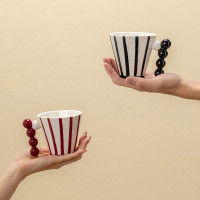 簡約復古條紋創意陶瓷馬克杯高顔值小衆設計情侶水杯早餐咖啡杯