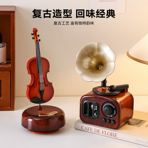 復古畱聲機桌面擺件高級感小衆音樂盒八音盒客廳臥室懷舊家居裝飾