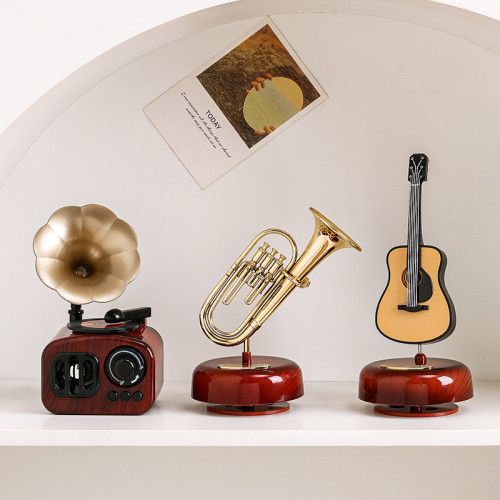 復古畱聲機桌面擺件高級感小衆音樂盒八音盒客廳臥室懷舊家居裝飾