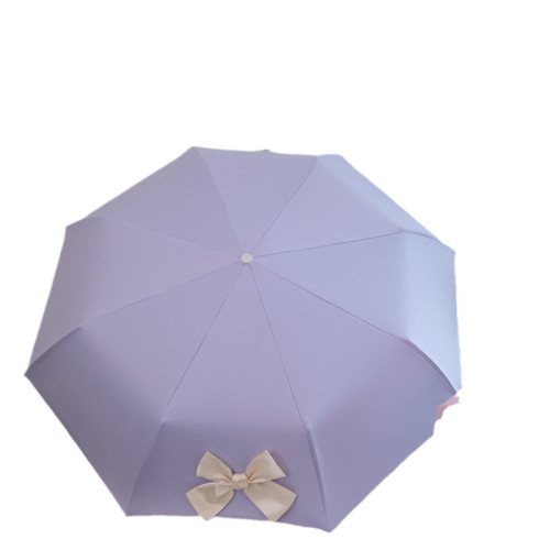 全自動蝴蝶結晴雨傘太陽傘折曡黑膠兩用雨傘學生遮陽傘純色小清新
