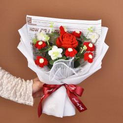 手工編織毛線成品520情人節禮物生日玫瑰花束教師節針織花束