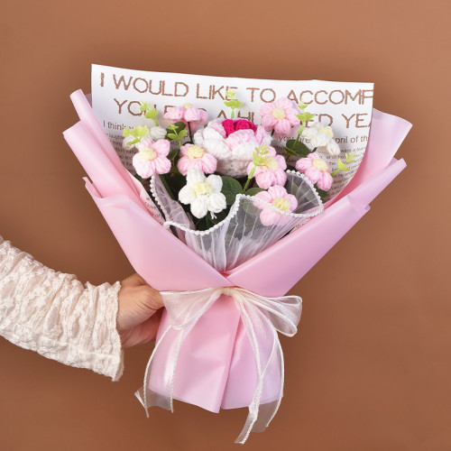 手工編織毛線成品520情人節禮物生日玫瑰花束教師節針織花束