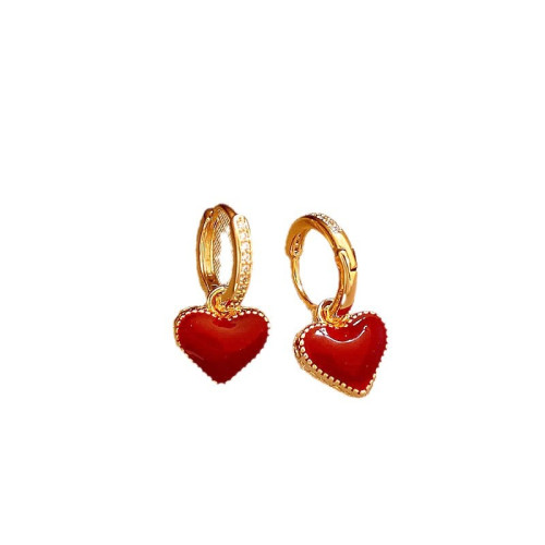 雙面天然貝殼紅色愛心耳釦女氣質耳墜耳環復古小衆設計高級感耳飾