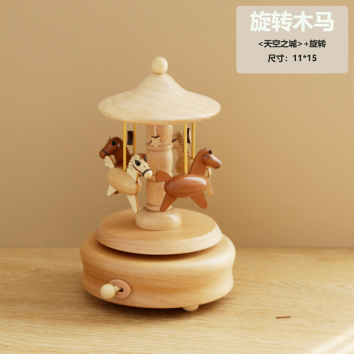 音樂盒八音盒可旋轉木馬木質桌面擺件機械髮條新年女孩生日禮物