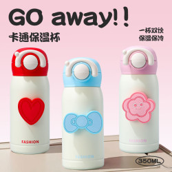 高顔值簡約愛心不鏽鋼保溫杯一鍵開蓋吸琯杯迷你小巧可攜式隨行杯