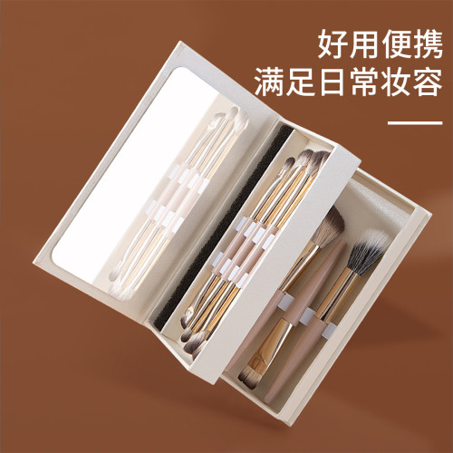 多功能折曡雙頭化妝刷套裝粉底刷鼻影眼線刷全套可攜式盒裝美妝工具