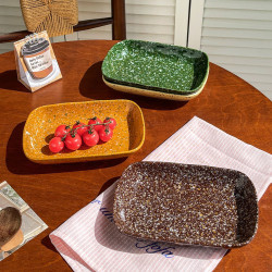 韓式彩色潑墨盤子方形烤盤陶瓷備菜盤托盤早餐盤深盤高顔值蛋糕盤