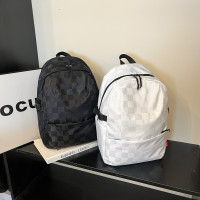 棋盤格港風情侶雙肩包休閒大容量純色旅行後後背包學生書包後後背包雙肩包