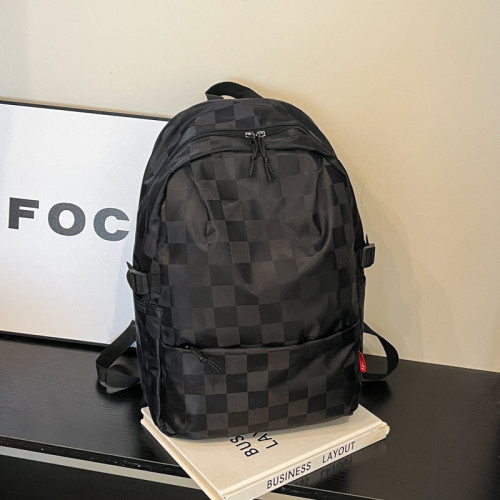 棋盤格港風情侶雙肩包休閒大容量純色旅行後後背包學生書包後後背包雙肩包