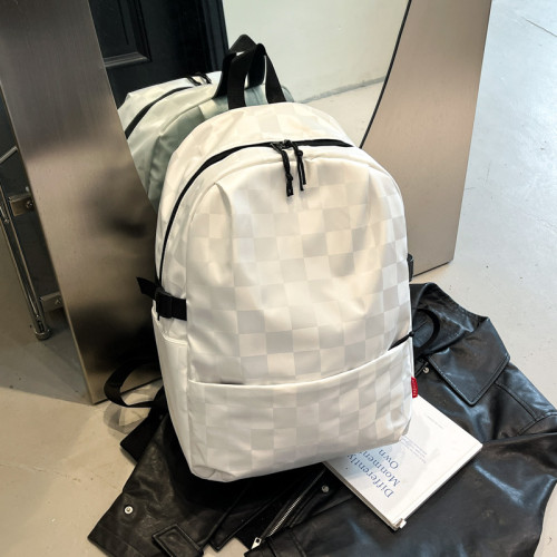 棋盤格港風情侶雙肩包休閒大容量純色旅行後後背包學生書包後後背包雙肩包
